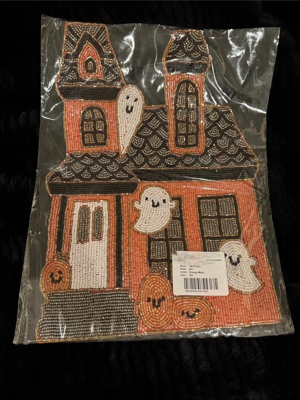 Haunted House Beaded placemat w silk bottom